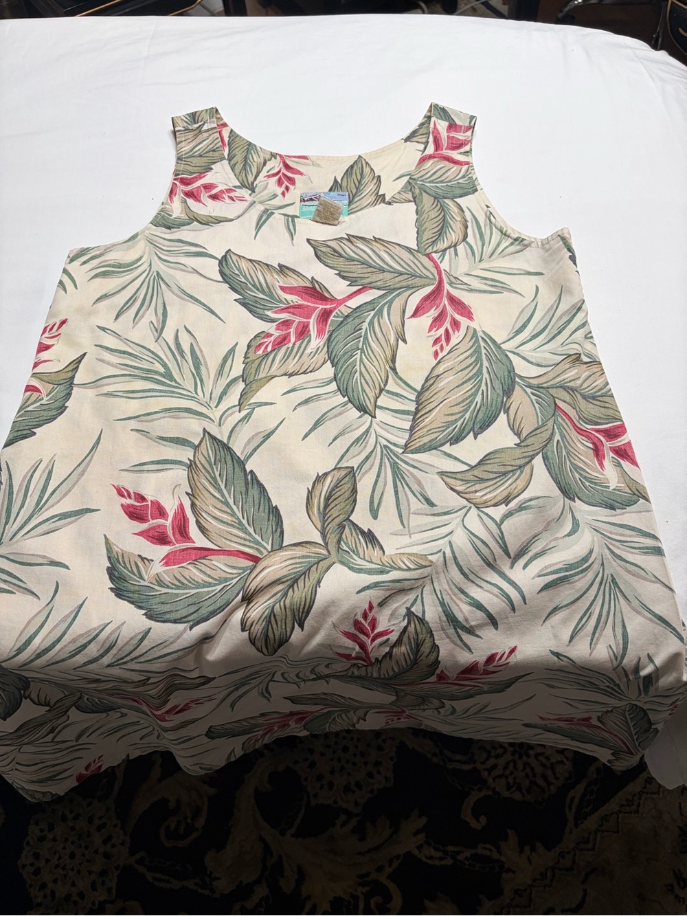 VACATION NIGHTS !Sleeveless Floral A-Line Dress in Cream and Coral 100% Cotton - Picture 10 of 16